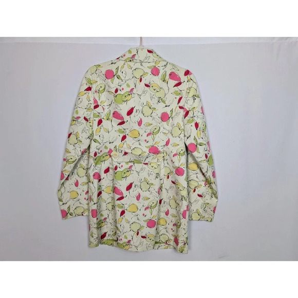 Ann Taylor LOFT Vintage Y2K S Fruit Print Apple Pear Trench Coat Jacket Cotton - Picture 2 of 13